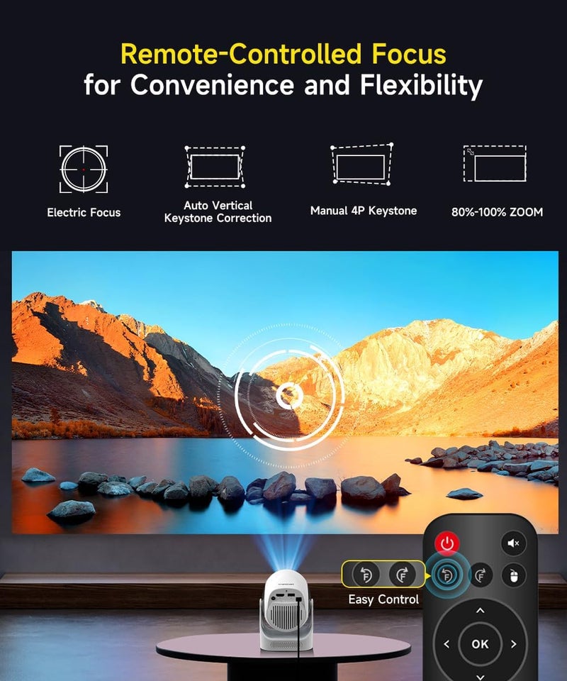 MAGCUBIC جهاز عرض 【Electric Focus】 مع واي فاي 6 وبلوتوث 5.0، محمول صغير بدقة 720P مع دعم 4K، جهاز عرض ذكي مدمج بنظام أندرويد 14، ضبط تلقائي للزاوية العمودية، أجهزة عرض أفلام منزلية في الهواء الطلق - Image 2